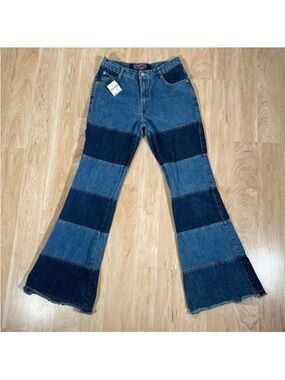 NWT Liquid Sz 9 Subdued Patchwork flare high rise trendy unique awesome jeans